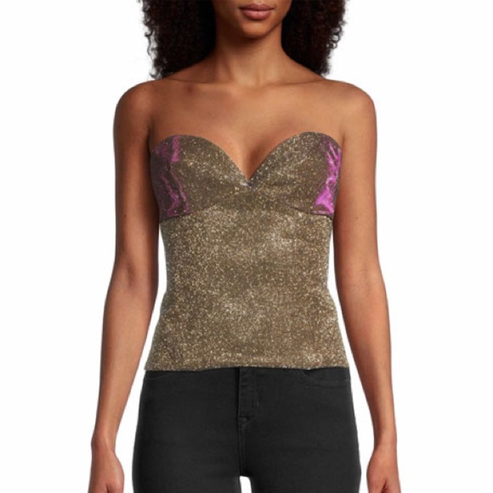 Nicole Miller gold sparkle bustier top M (6/8)